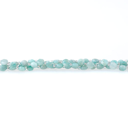 This is a Dakota Stones 6mm Brazillian Amazonite Cut Gemstone strand with A grade coin star beads in 15-16 inch strand.