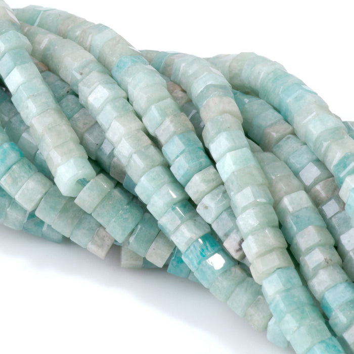This is a Dakota Stones 6mm Brazilian Amazonite Large Hole Gemstone strand with faceted hexagon beads in 8 inch strand.