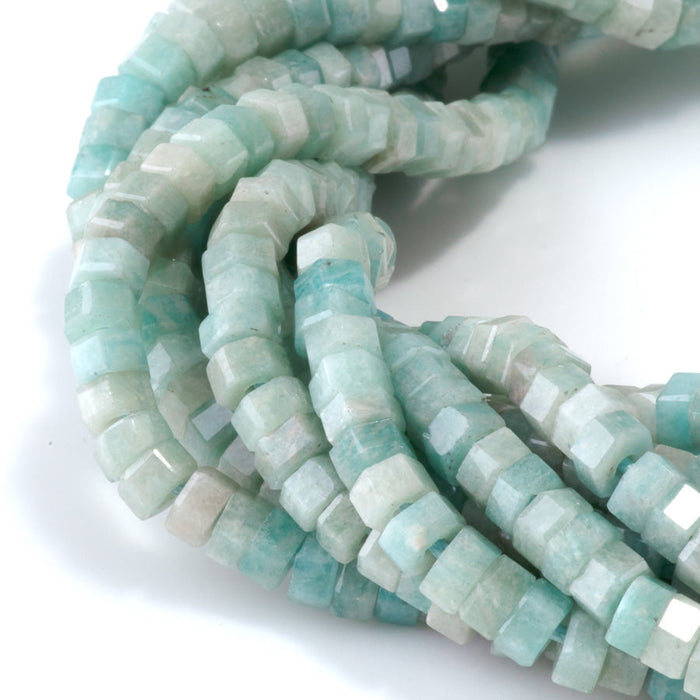This is a Dakota Stones 6mm Brazilian Amazonite Large Hole Gemstone strand with faceted hexagon beads in 8 inch strand.