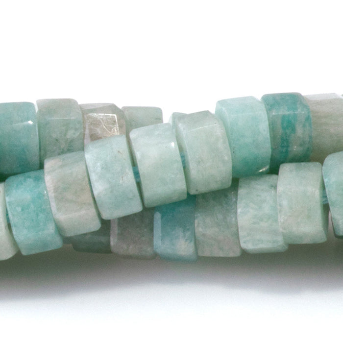 This is a Dakota Stones 6mm Brazilian Amazonite Large Hole Gemstone strand with faceted hexagon beads in 8 inch strand.