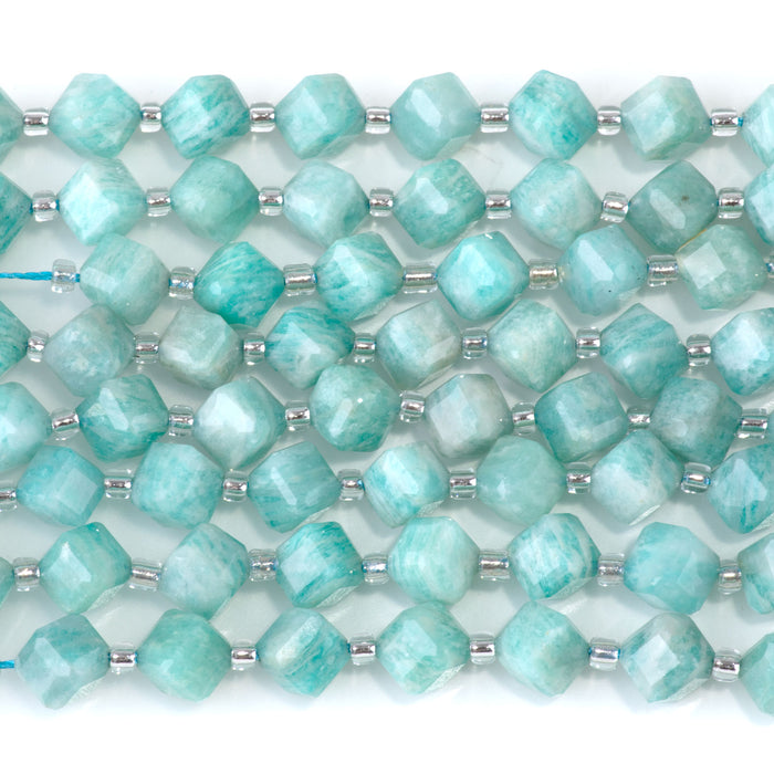 Brazilian Amazonite 6x8mm Corner Drilled Table Cut Cube - 15-16 Inch