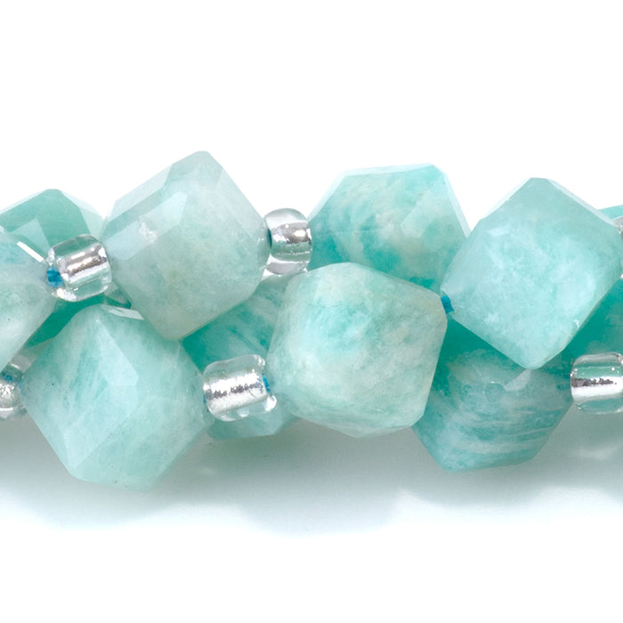 Brazilian Amazonite 6x8mm Corner Drilled Table Cut Cube - 15-16 Inch