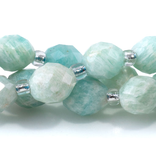 This is a Dakota Stones 7x8mm Brazilian Amazonite Rice Gemstone strand with faceted beads in 15-16 inch strand.