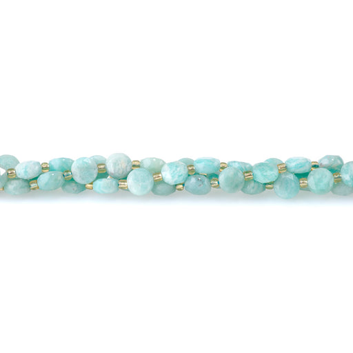 This is a Dakota Stones 8mm Brazillian Amazonite Cut Gemstone strand with A grade coin star beads in 15-16 inch strand.