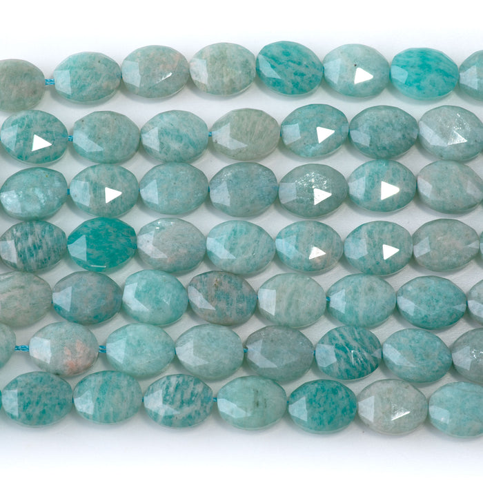 Brazilian Amazonite 8x10mm Triangle Cut Faceted Puff Oval - 15-16-Inch