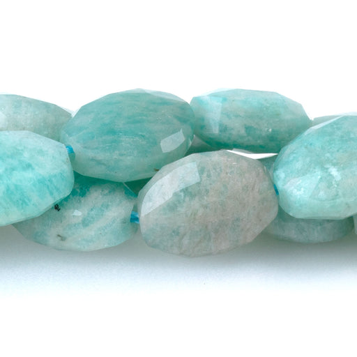 This is a Dakota Stones 8x10mm Brazilian Amazonite Triangle Cut Puff Gemstone strand with faceted oval beads in 15-16 inch strand.