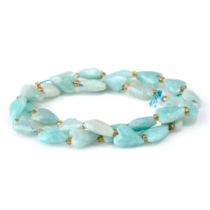 Brazilian Amazonite 9x13mm Long Faceted Heart Bead - 15-16 Inch