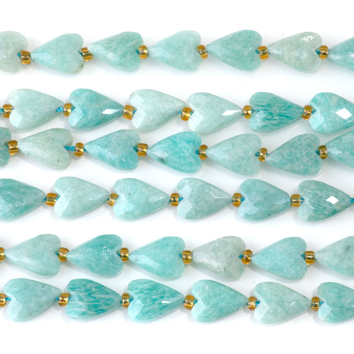 Brazilian Amazonite 9x13mm Long Faceted Heart Bead - 15-16 Inch