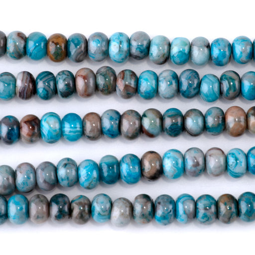 This is a Dakota Stones 6mm Blue Crazy Lace Gemstone strand with rondelle beads in 8 inch strand.