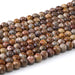 This is a Dakota Stones 8mm Birds Eye Rhyolite Large Hole Gemstone strand with round beads in 8 inch strand.