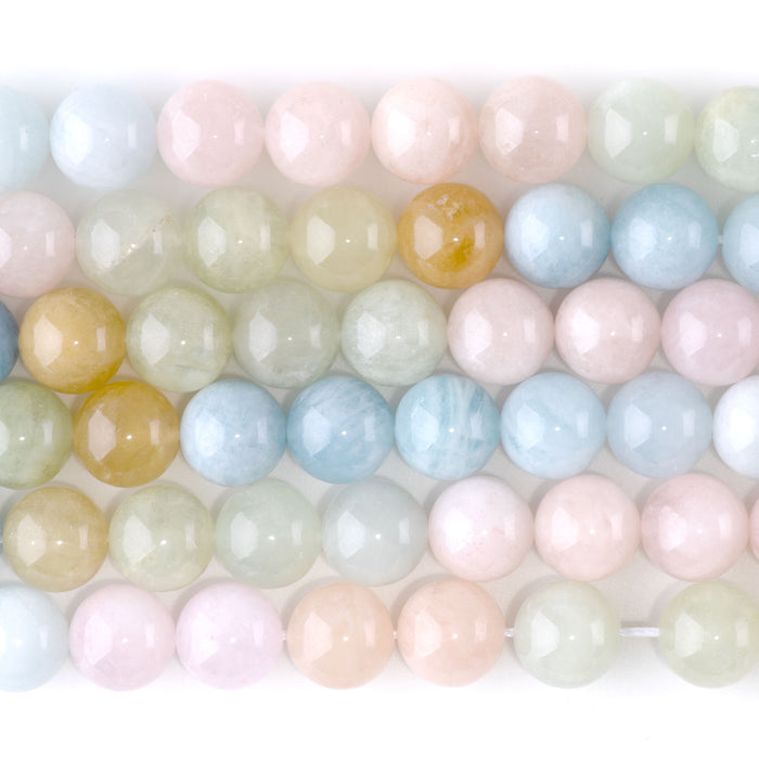 Banded Mixed Beryl (Morganite) 10mm Round A Grade - 15-16 Inch