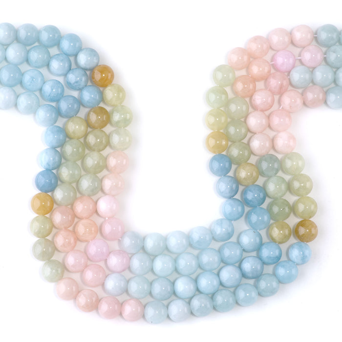 Banded Mixed Beryl (Morganite) 10mm Round A Grade - 15-16 Inch