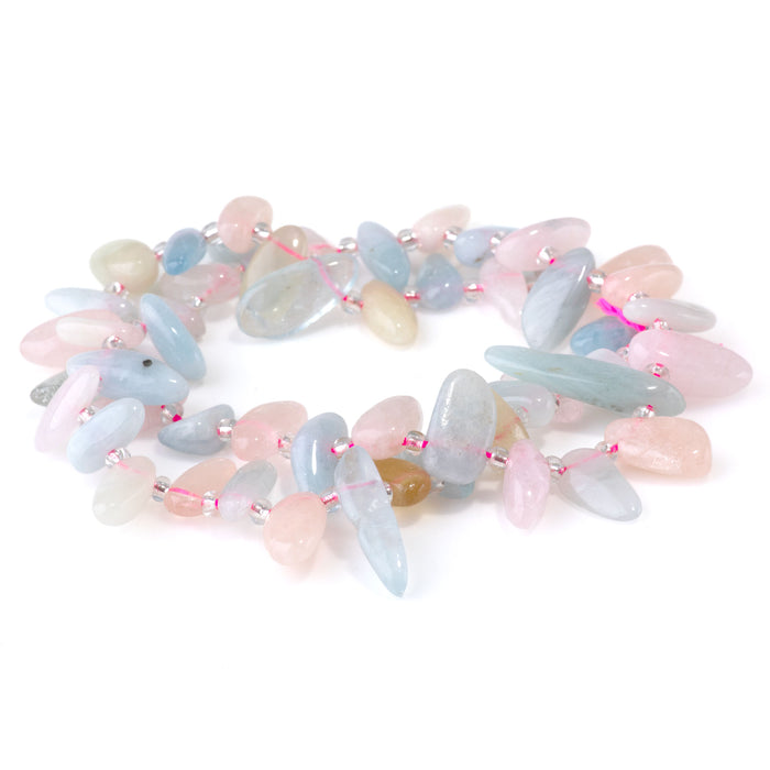 Beryl (Morganite) 6x12-10x20mm Pear Free Form Dancing Drops A Grade - 15-16 Inch