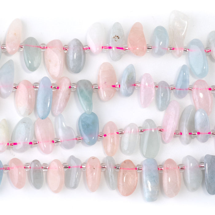 Beryl (Morganite) 6x12-10x20mm Pear Free Form Dancing Drops A Grade - 15-16 Inch