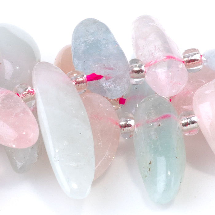 Beryl (Morganite) 6x12-10x20mm Pear Free Form Dancing Drops A Grade - 15-16 Inch