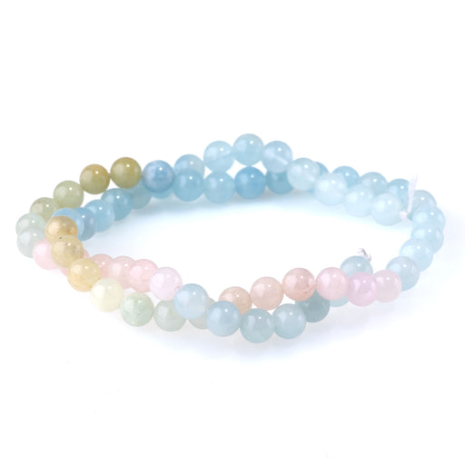 This is a Dakota Stones 6mm Banded Mixed Beryl Morganite Gemstone strand with A grade round beads in 15-16 inch strand.
