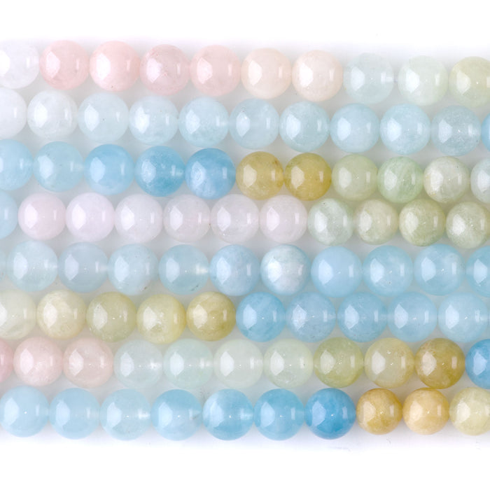 Banded Mixed Beryl (Morganite) 6mm Round A Grade - 15-16 Inch