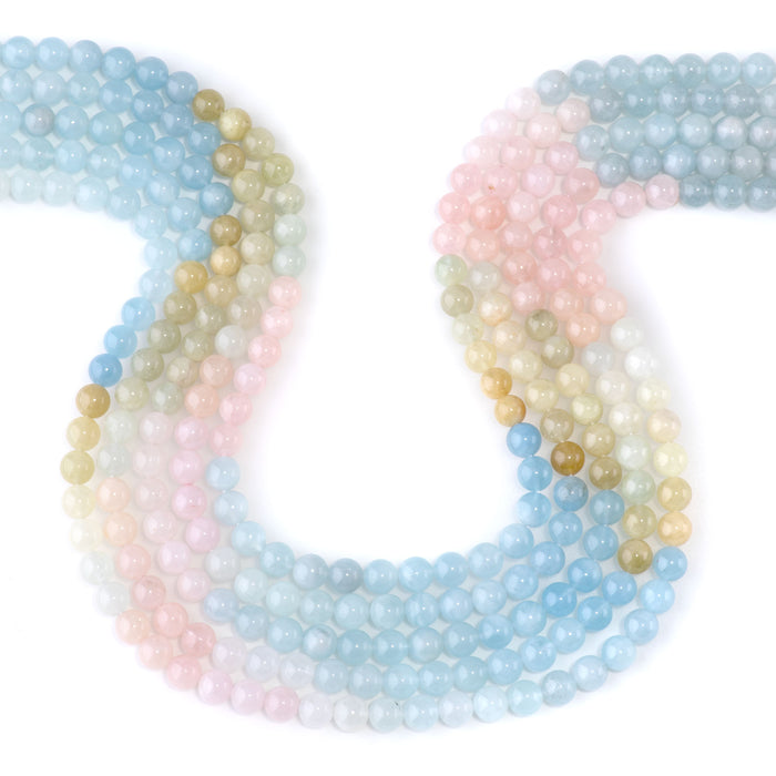 Banded Mixed Beryl (Morganite) 6mm Round A Grade - 15-16 Inch