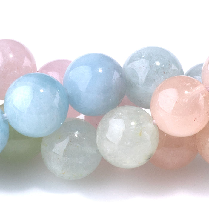 Banded Mixed Beryl (Morganite)  8mm Round A Grade - 15-16 Inch