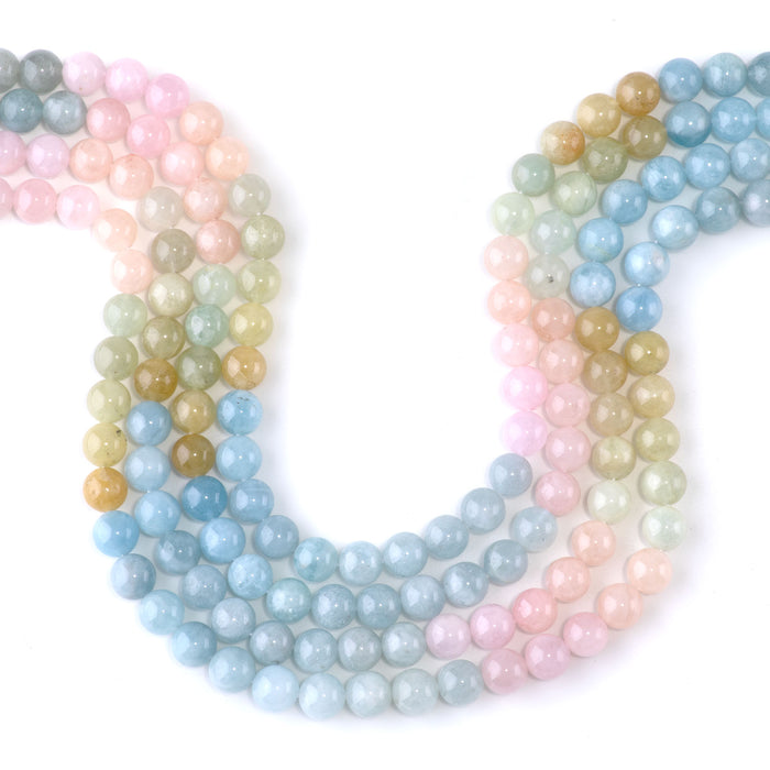 Banded Mixed Beryl (Morganite)  8mm Round A Grade - 15-16 Inch
