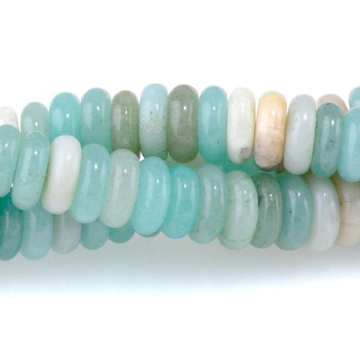 This is a Dakota Stones 2x6mm Black Gold Amazonite Thin Gemstone strand with rondelle beads in 15-16 inch strand.