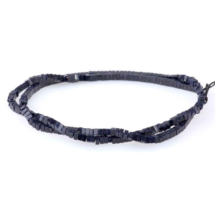 Blue Goldstone 1x2mm Square Rondelle - 15-16 Inch