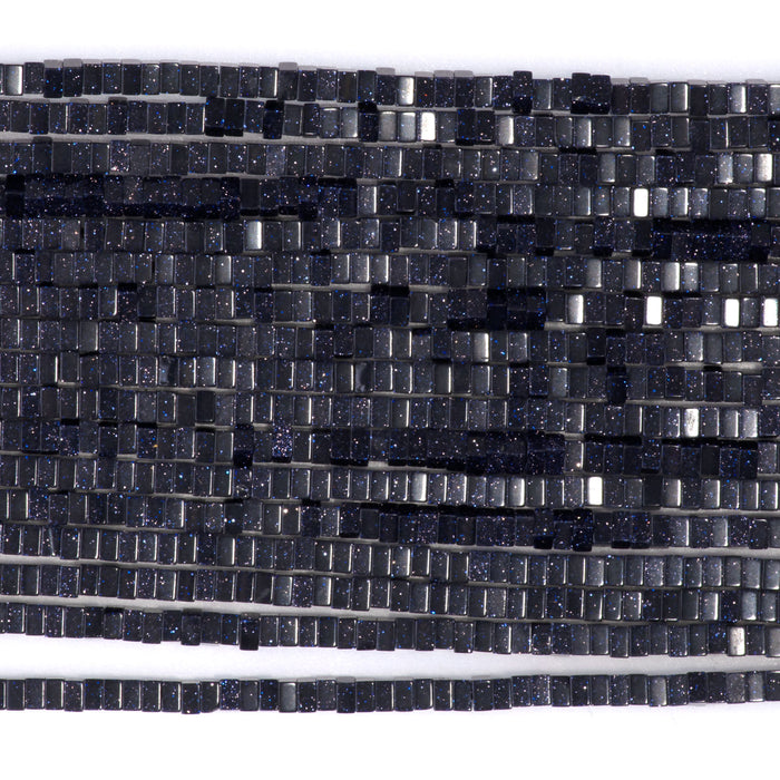 Blue Goldstone 1x2mm Square Rondelle - 15-16 Inch