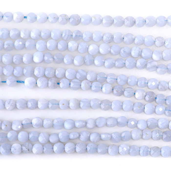 Blue Lace Agate 4mm Faceted Coin 15-16 Inch