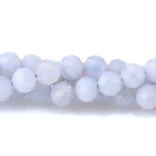 This is a Dakota Stones 4mm Blue Lace Agate Microfaceted Gemstone strand with round beads in 15-16 inch strand.