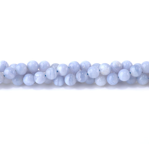 This is a Dakota Stones 8mm Blue Lace Agate Gemstone strand with A grade round beads in 15-16 inch strand.