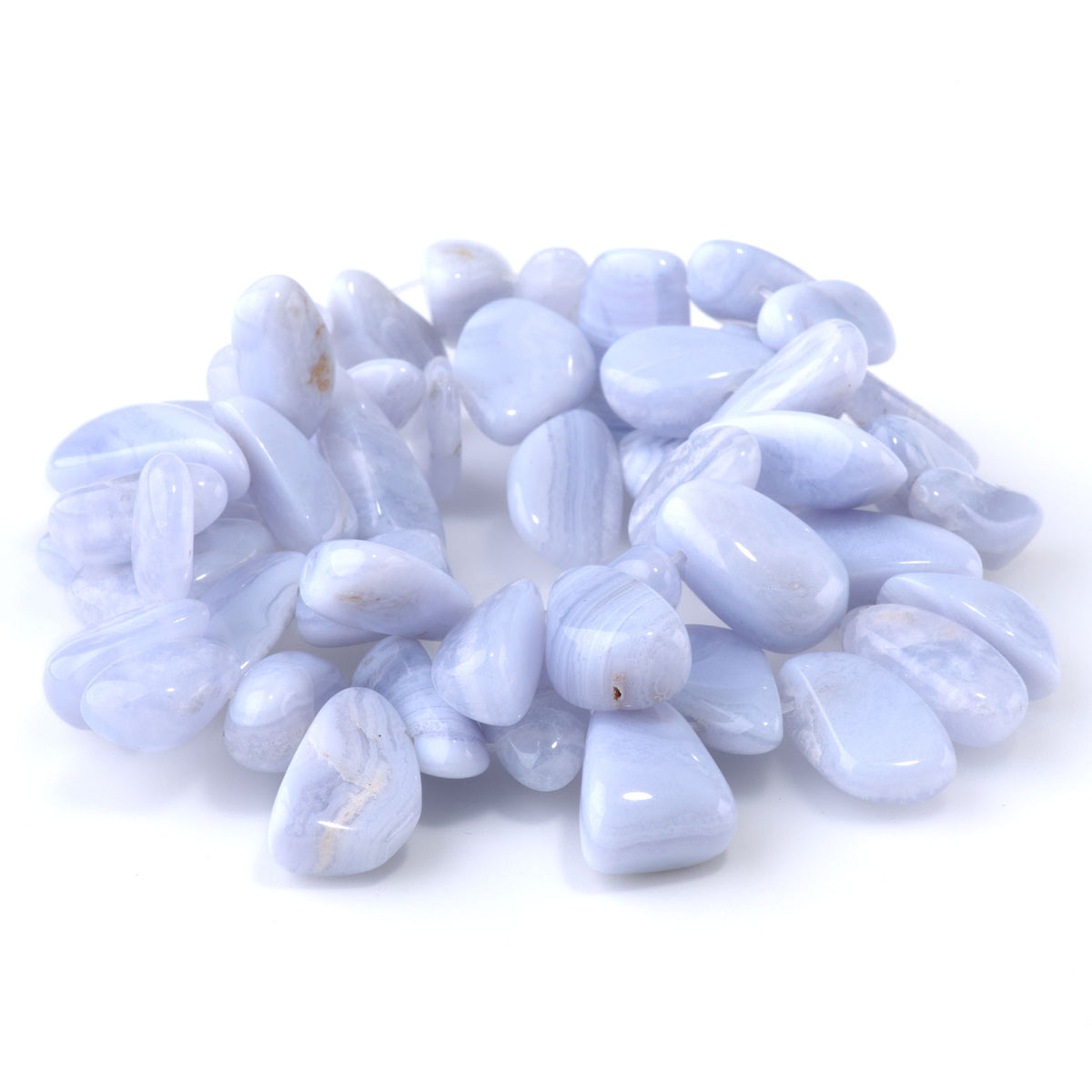 ☆ブルーレースアゲート＆オーロラ水晶 ロザリオ☆ ~B. Lace Agate~ Blue Lace Agate Beads – 9-14x15-20mm Top Drill Nugget, 15–16