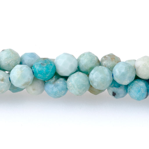 This is a Dakota Stones 4mm Blue Opal Microfaceted Gemstone strand with round beads in 15-16 inch strand.