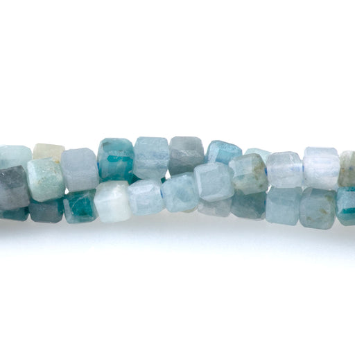 This is a Dakota Stones 3mm Blue Tourmaline Gemstone strand with A grade table-cut cube beads in 15-16 inch strand.