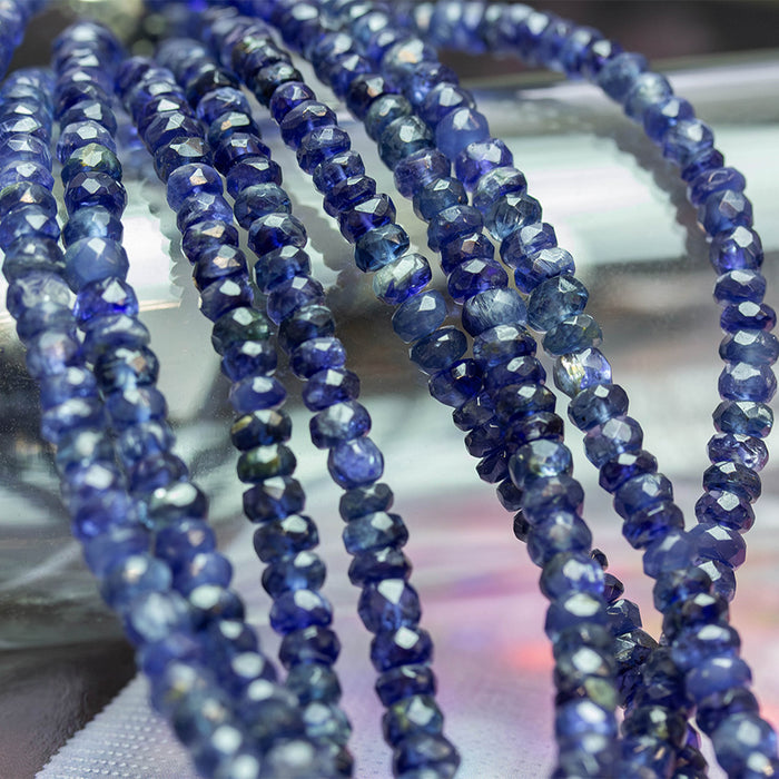 Blue Nepal Kyanite 2x4-3x5mm Graduated Faceted Rondelle Necklace - 15-16 Inch
