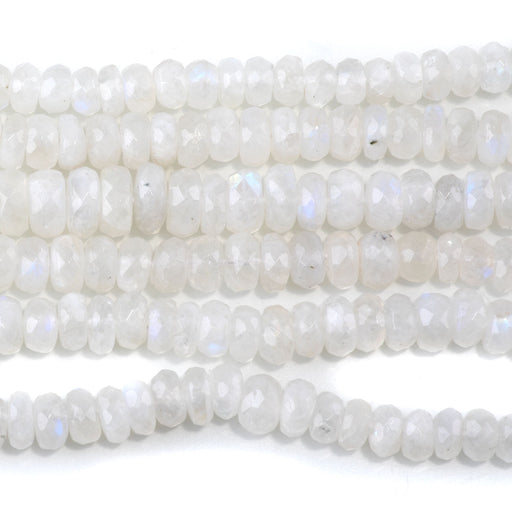 This is a Dakota Stones 3-8mm Blue Moonstone Gemstone strand with faceted rondelle beads in 18 inch strand.