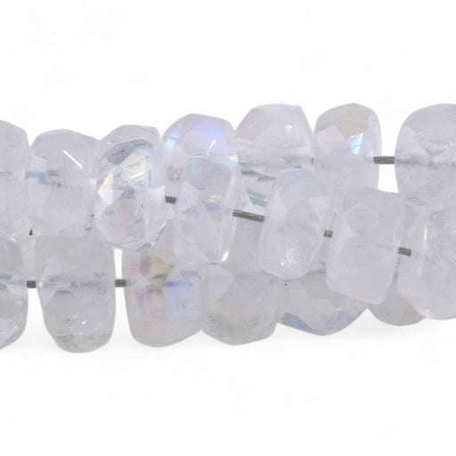 This is a Dakota Stones 5mm Blue Moonstone Gemstone strand with faceted irregular rondelle beads in 8 inch strand.