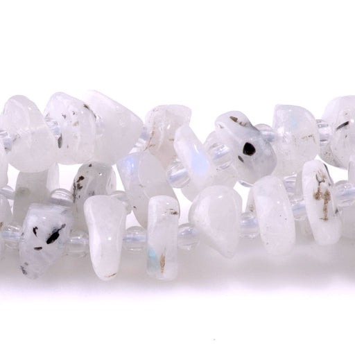 This is a Dakota Stones 5x8mm Blue Moonstone Gemstone strand with chip beads in 15-16 inch strand.