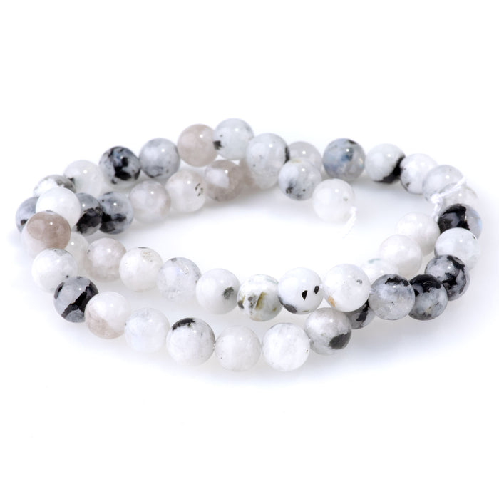 Blue Moonstone with Black Dot 8mm Round - 15-16 Inch