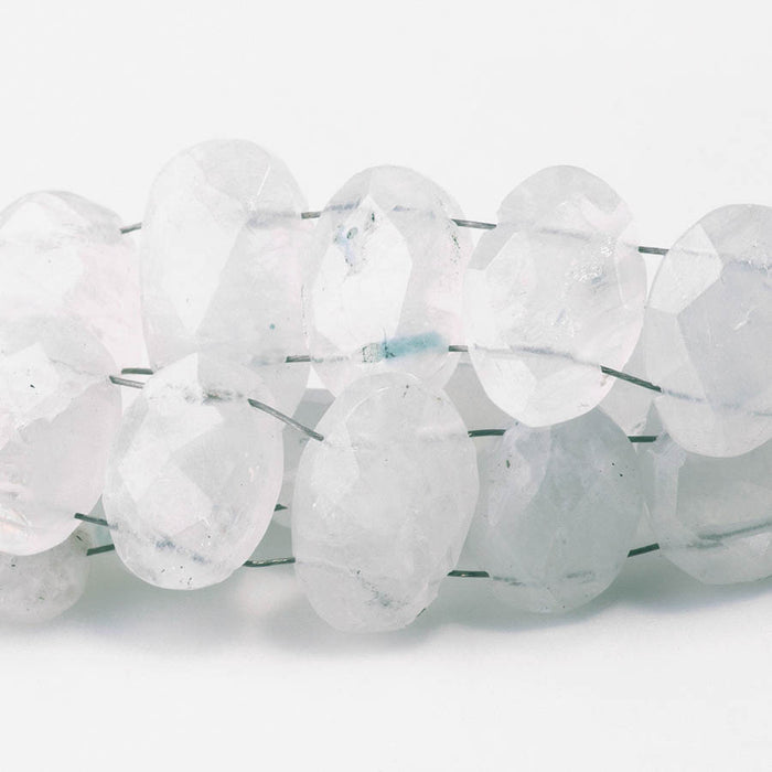 Blue Moonstone 9x11-13x18mm Faceted Double Drill Irregular Oval - 10 Inch