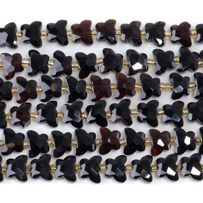 Black Obsidian 10x8mm Faceted Butterfly - 15-16 Inch