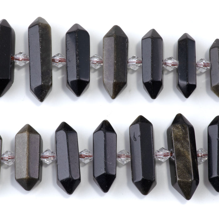 Black Obsidian 12x25-40mm Graduated Side Drilled Points - 15-16 Inch