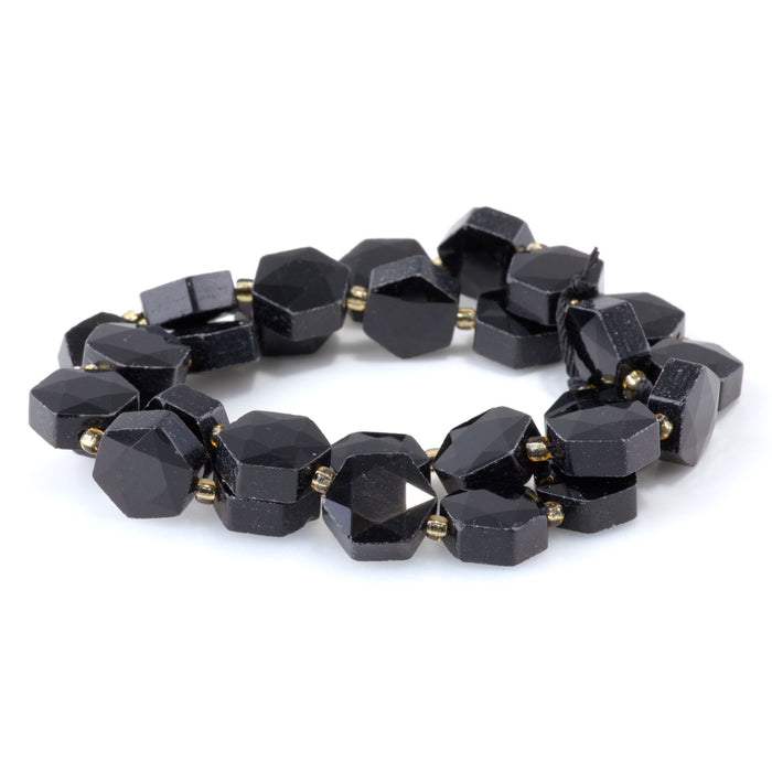Black Obsidian 12x13mm Faceted Hexagon - 15-16 Inch