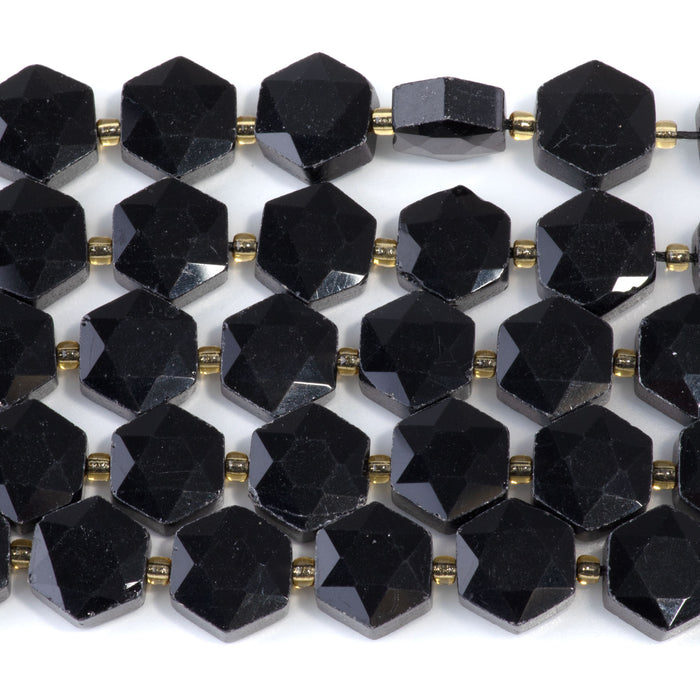Black Obsidian 12x13mm Faceted Hexagon - 15-16 Inch