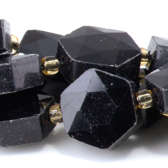 Black Obsidian 12x13mm Faceted Hexagon - 15-16 Inch
