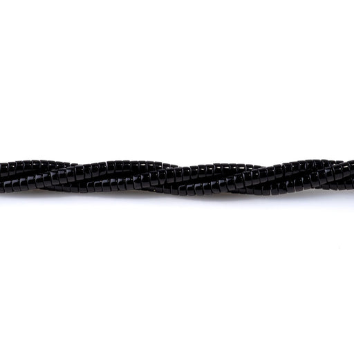 This is a Dakota Stones 2x4mm Black Obsidian Gemstone strand with heishi beads in 15-16 inch strand.