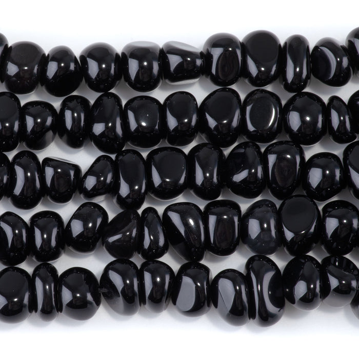 Black Obsidian 8x10-9x13mm Side Drilled Pebble - 15-16 Inch