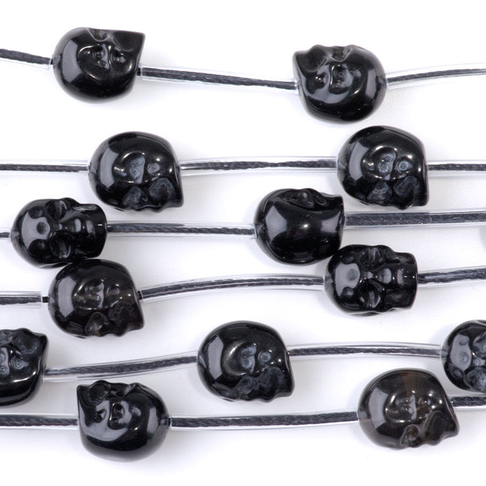 Black Obsidian 9x11mm Long Drill Skull - 15-16 Inch