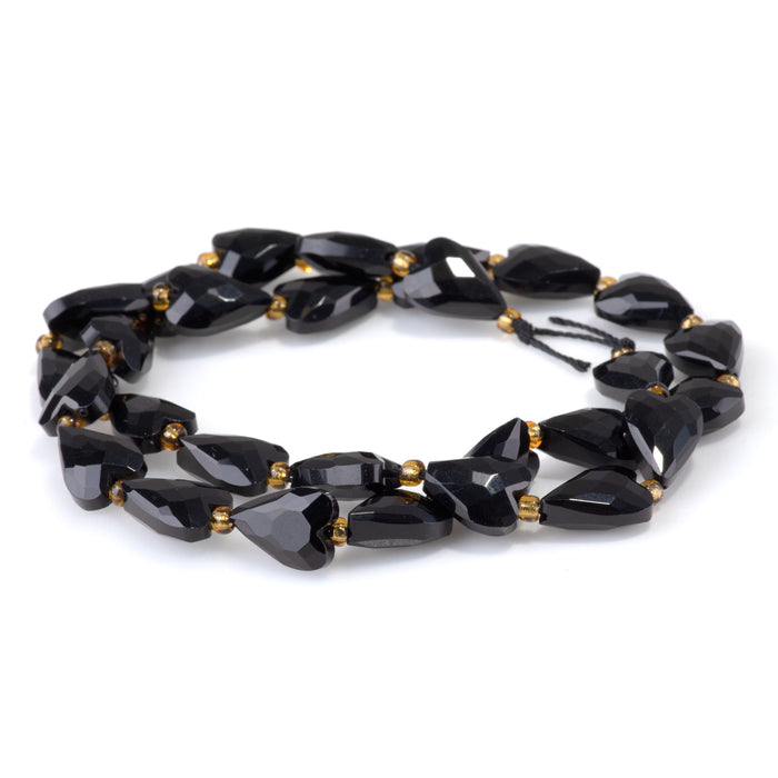 Black Obsidian 9x13mm Long Faceted Heart Bead - 15-16 Inch
