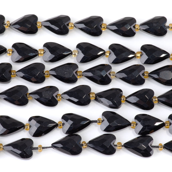 Black Obsidian 9x13mm Long Faceted Heart Bead - 15-16 Inch