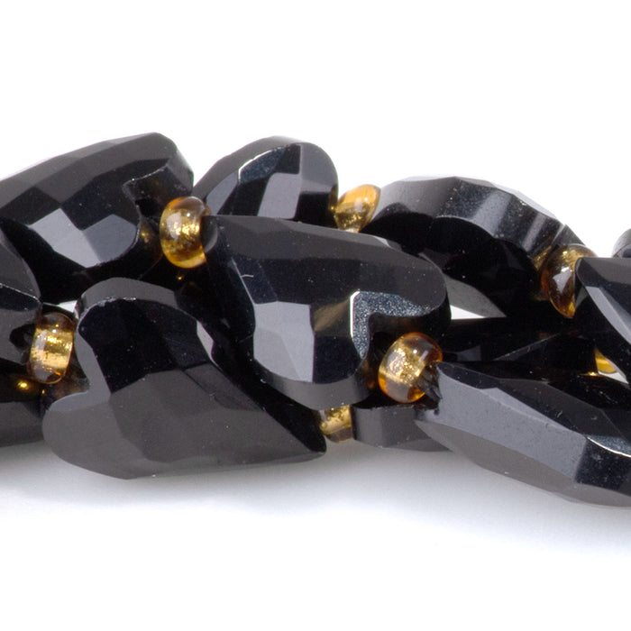 Black Obsidian 9x13mm Long Faceted Heart Bead - 15-16 Inch